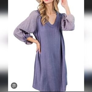 Eesome Purple V-Neck Bishop Sleeve Dress